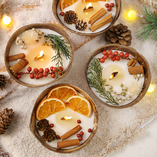 Cross-border coconut bowl scented candle dried flower candle fragrance household bedroom atmosphere candle party decoration candle
